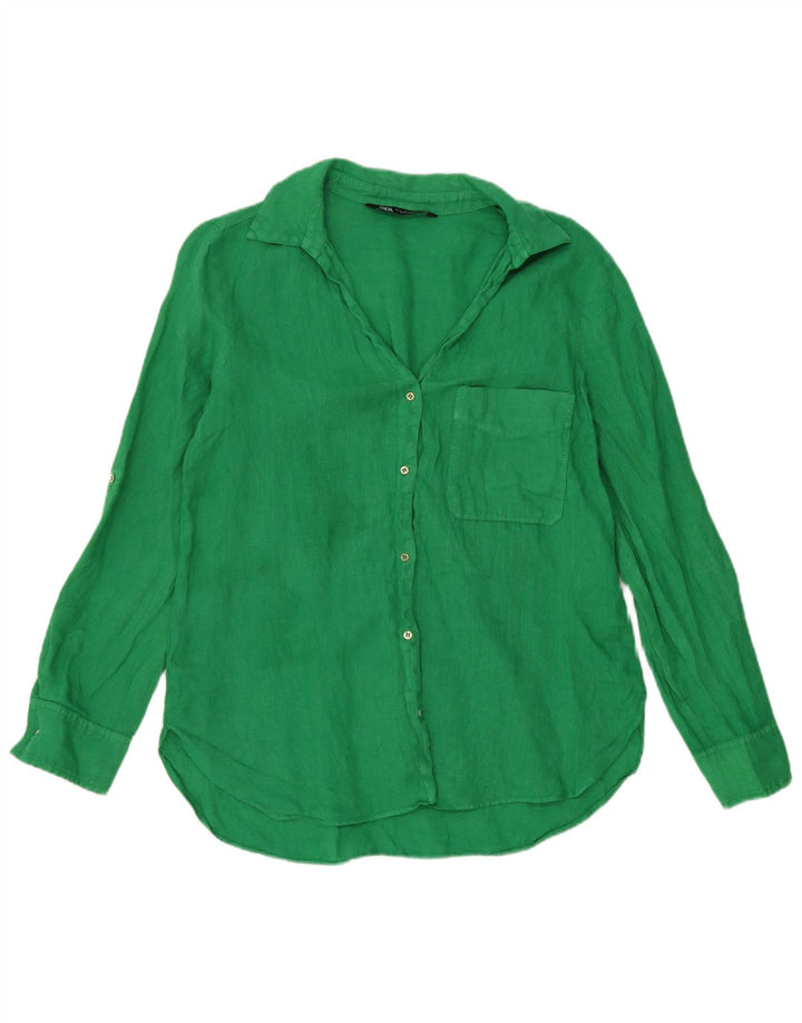 Zara Dameskjorte UK 14 Medium Green Linen