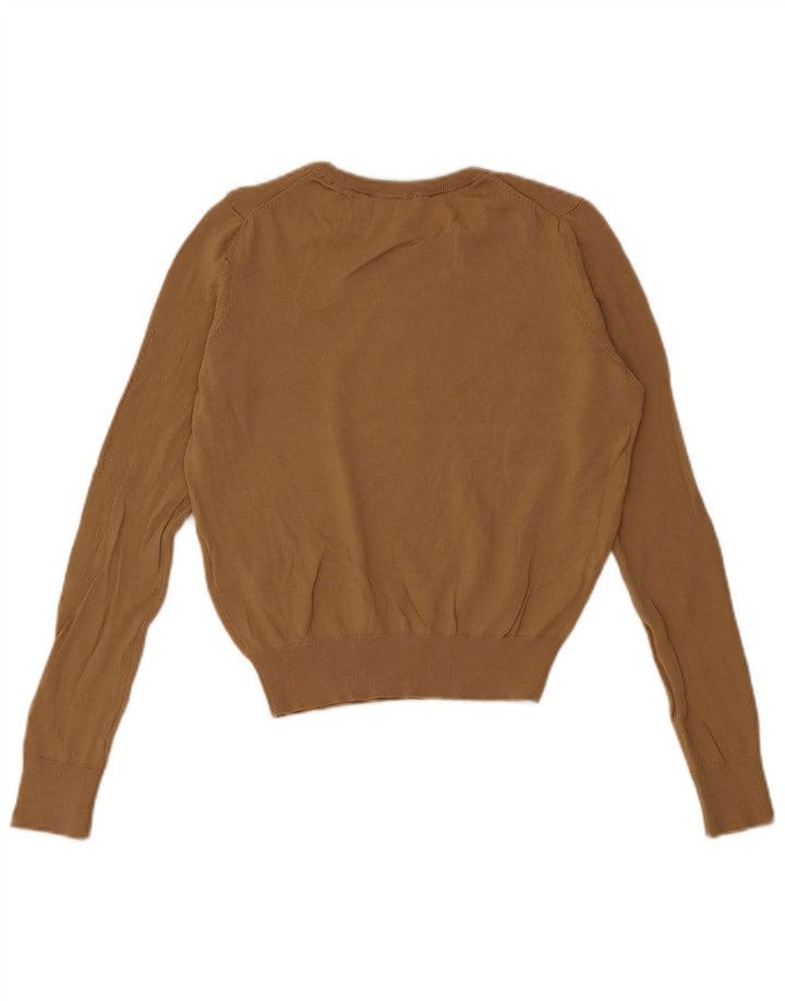 Zara Womens Crop Crew Neck Jumper Sweater UK 12 Medium Beige Viscose