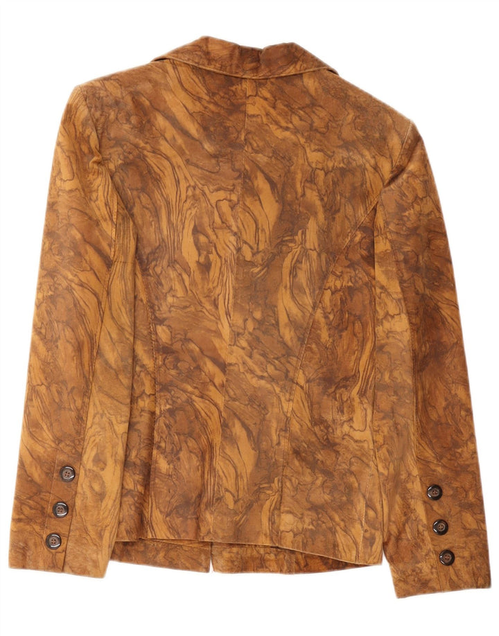 Vintage Dame 1 Knap Ruskind Blazer Jacket IT 44 Medium Brun Tie Dye