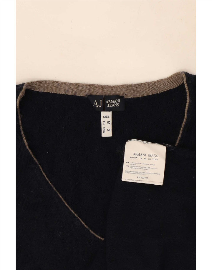 Armani Jeans Herre V-hals sweater Medium Marineblå Colourblock Uld