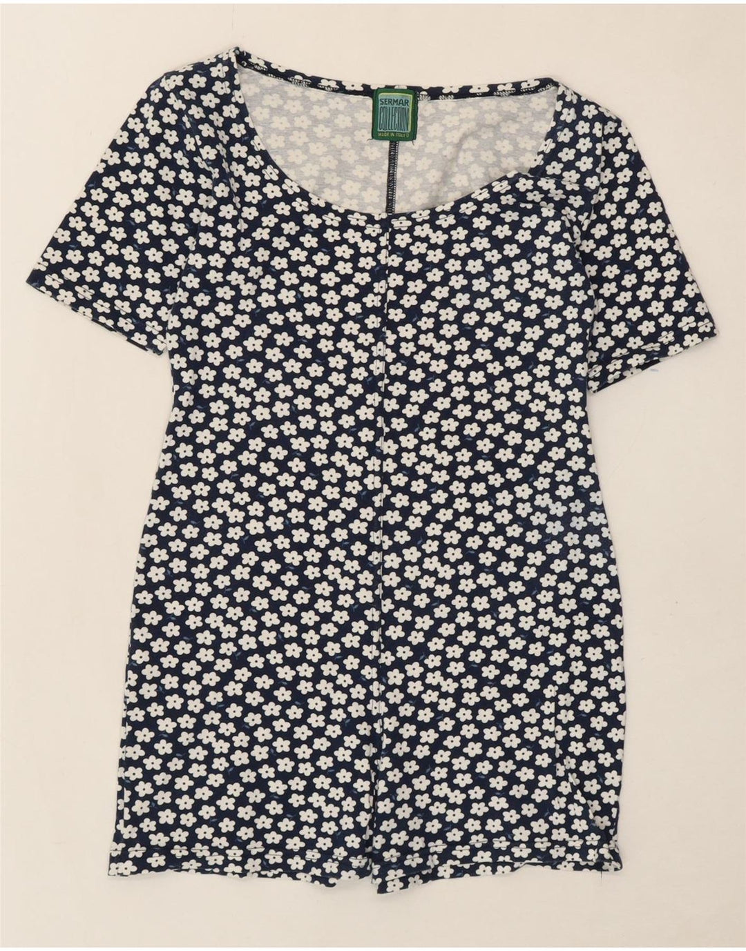 VINTAGE Womens Tunic Top Small Navy Blue Floral Vintage Vintage and Second-Hand Vintage from Messina Hembry 