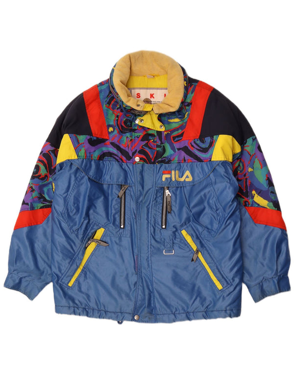 Fila Herre Hætte Loose Fit Skijakke UK 36 Small Blue Colourblock