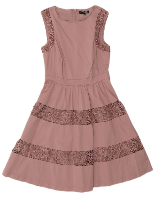 Warehouse Dame Ærmeløs A-Line Kjole UK 10 Small Pink Floral Bomuld