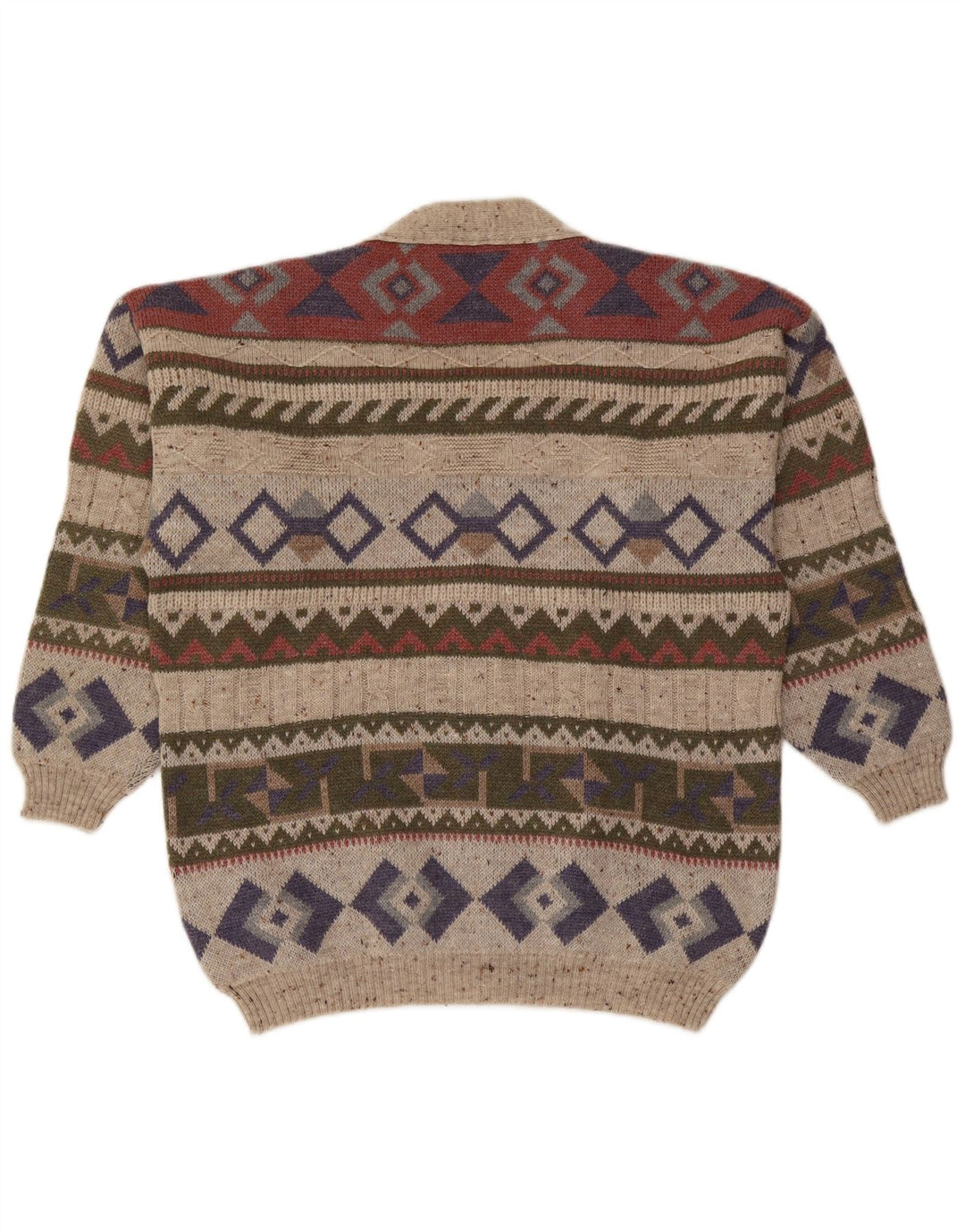 Vintage herre cardigan sweater Stor flerfarvet geometrisk uld