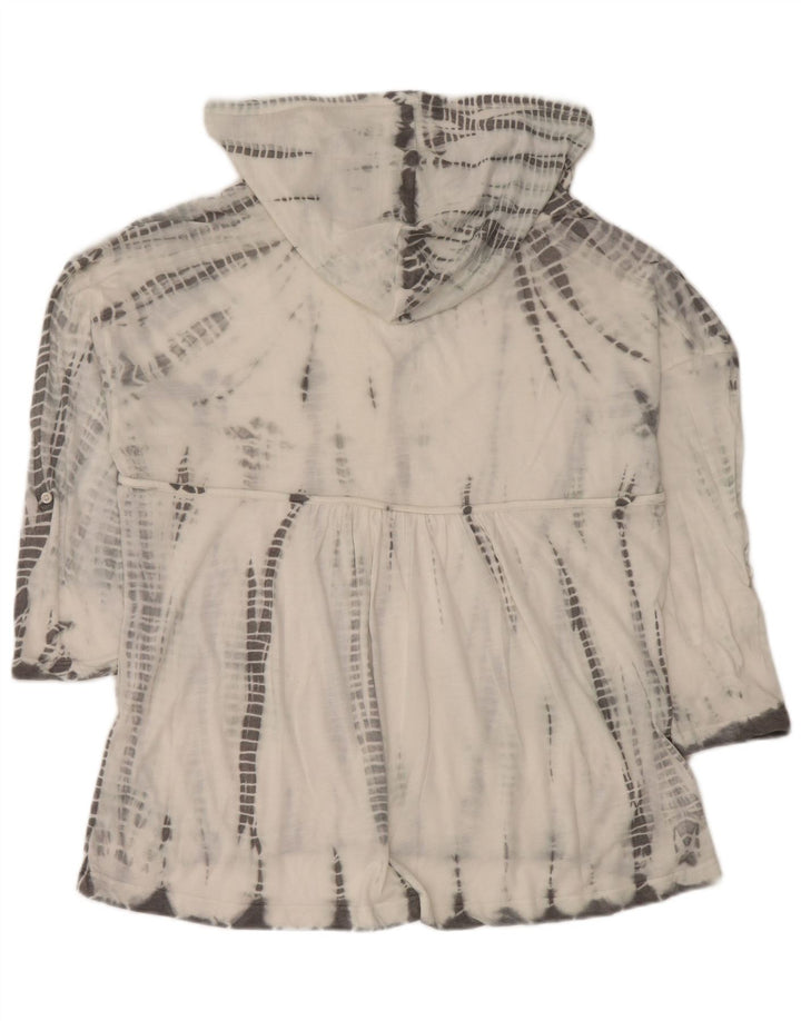 Vintage dame hætte top 3/4 ærme UK 14 Medium White Tie Dye Polyester