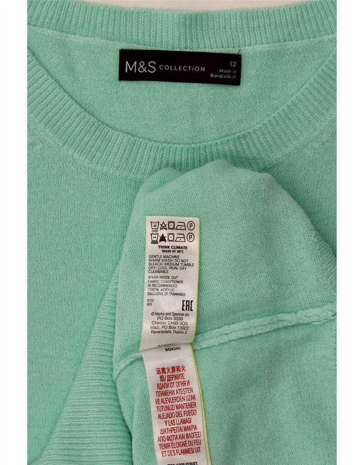 Marks & Spencer Dame Boat Neck Jumper Sweater UK 12 Medium Grøn Akryl