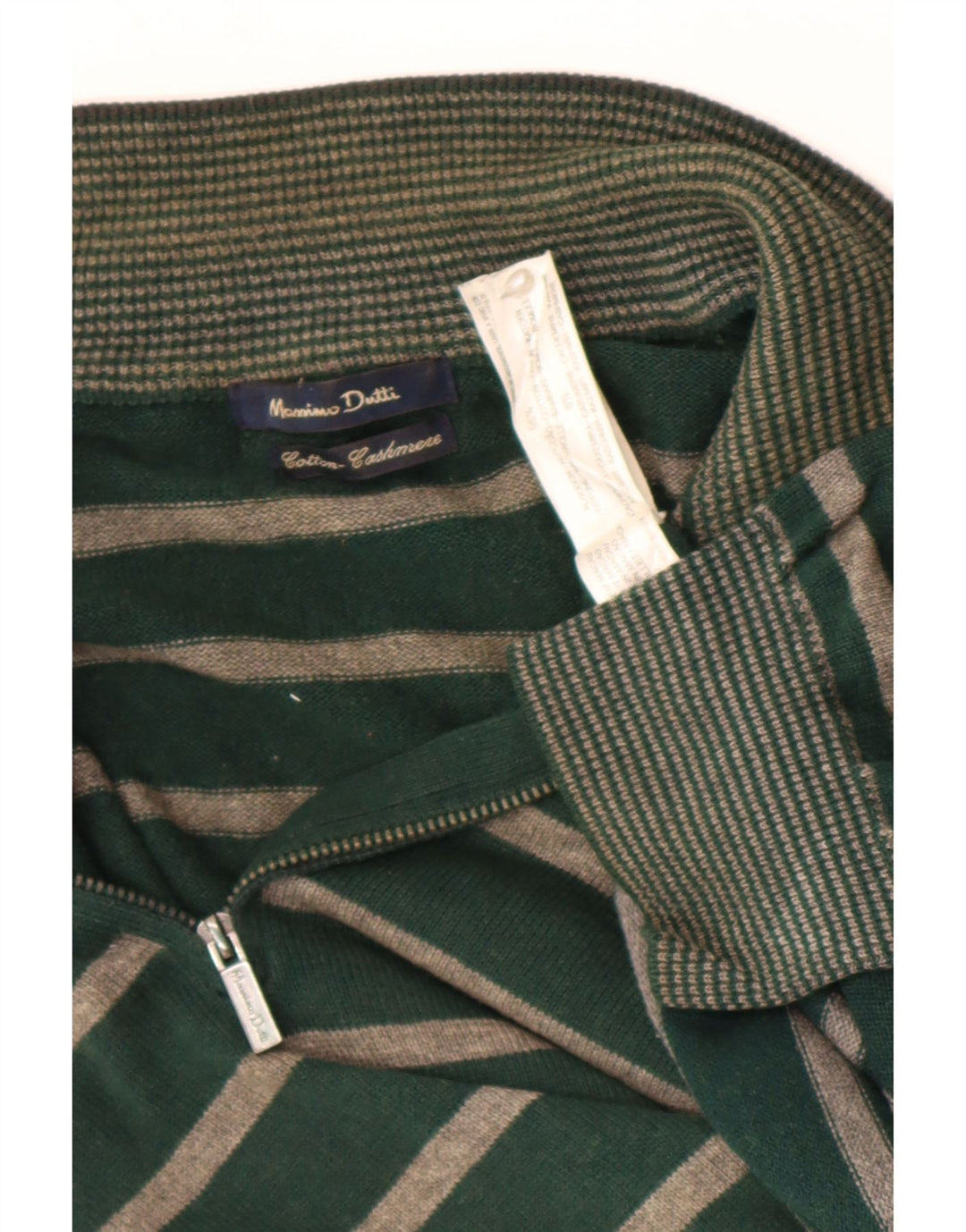 Massimo Dutti Herre Zip Neck Jumper Sweater Stor Grøn Stribet Bomuld