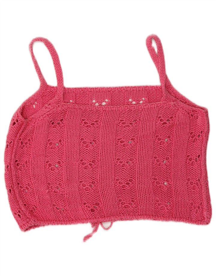 VINTAGE Womens Crochet Cami Top UK 12 Medium Pink