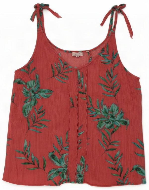 Fed Face Dame Ærmeløs bluse Top UK 14 Large Red Floral Viscose