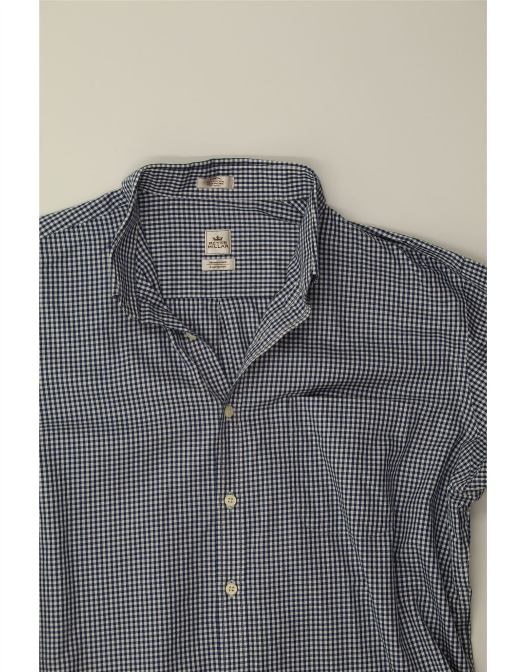 PETER MILLAR Mens Shirt Large Navy Blue Gingham Cotton Vintage Peter Millar and Second-Hand Peter Millar from Messina Hembry 
