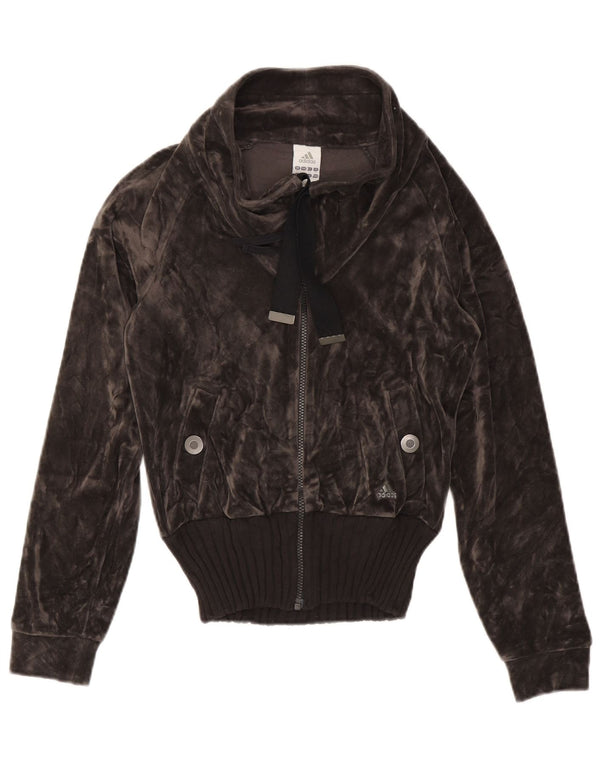 ADIDAS Womens Velvet Tracksuit Top Jacket UK 12 Medium Grey Bomuld