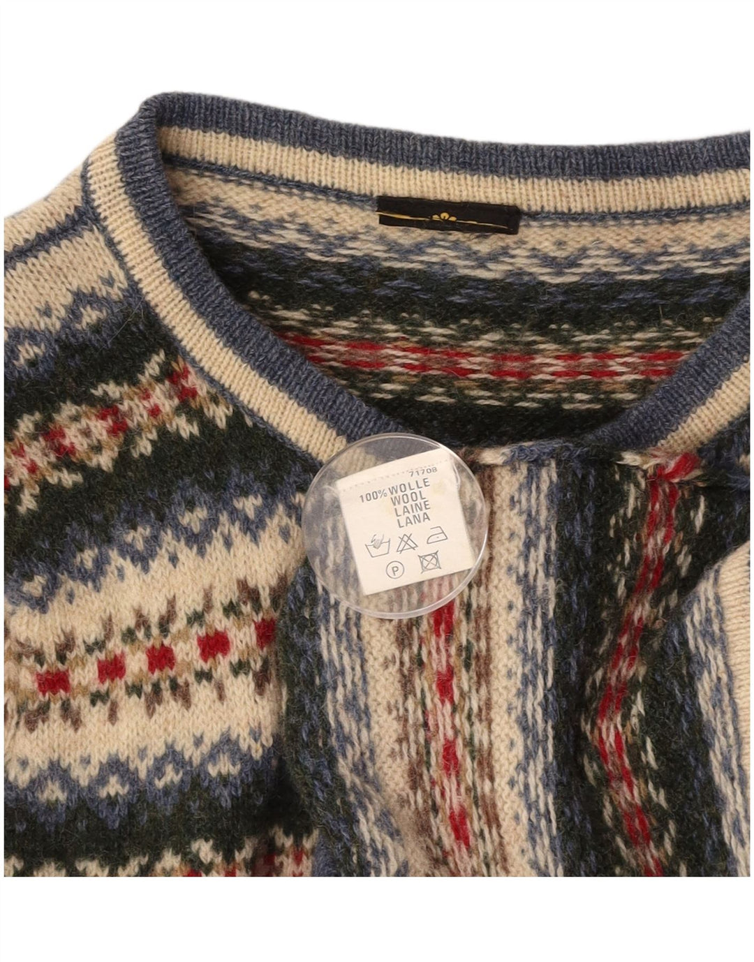 VINTAGE Dame Cardigan Sweater UK 14 Medium Flerfarvet Fair Isle Wool