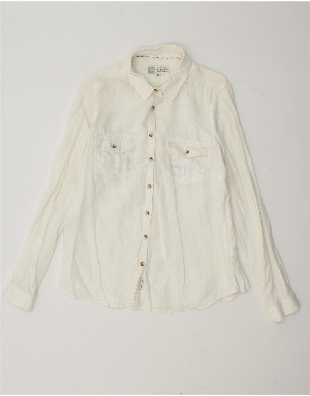 FAT FACE Dameskjorte UK 14 Medium Off White Linned