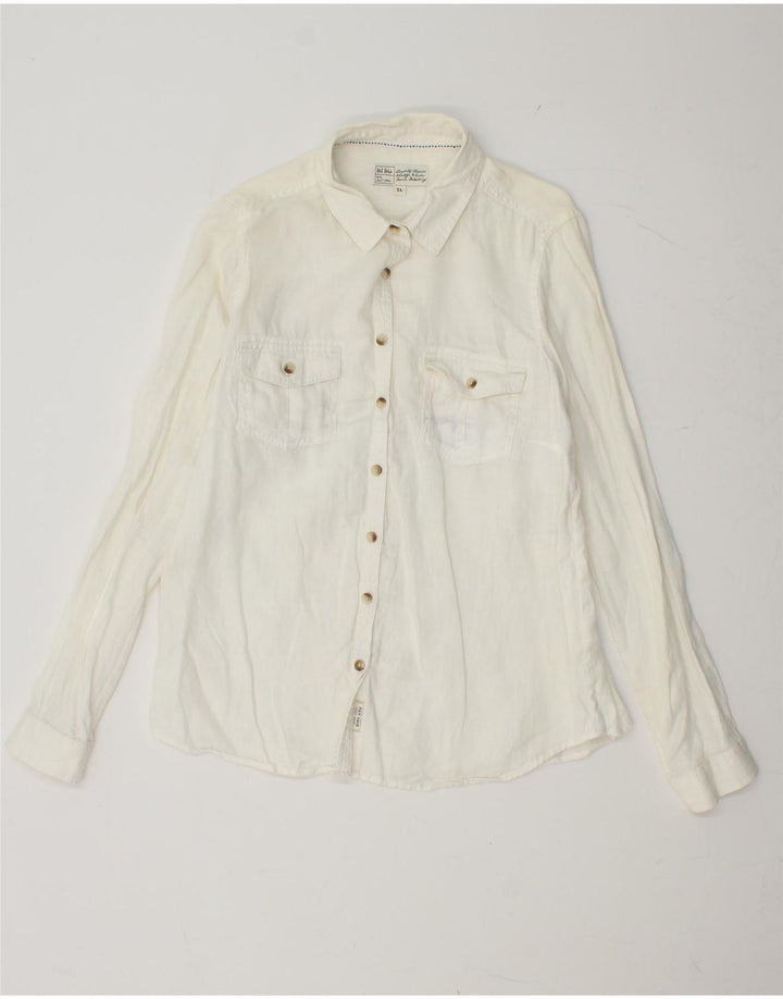 FAT FACE Dameskjorte UK 14 Medium Off White Linned