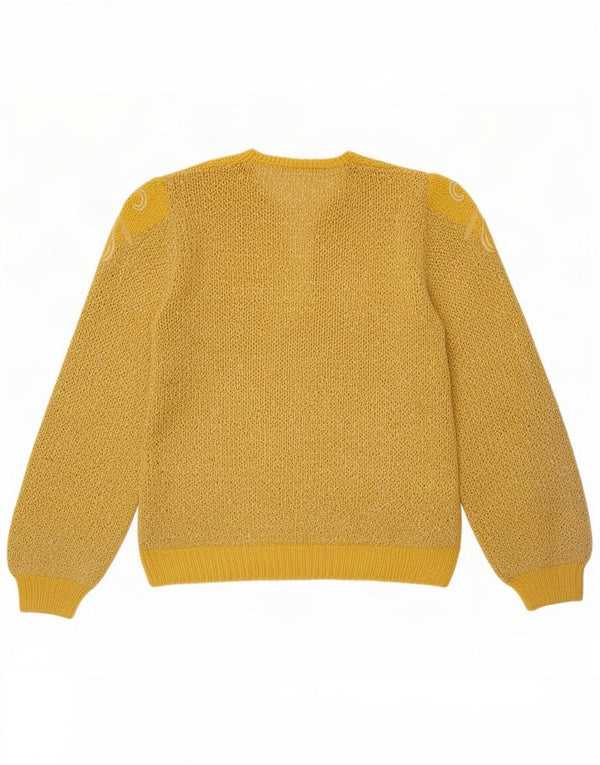 Vintage Dame Button Neck Jumper Sweater UK 10 Small Yellow Retro