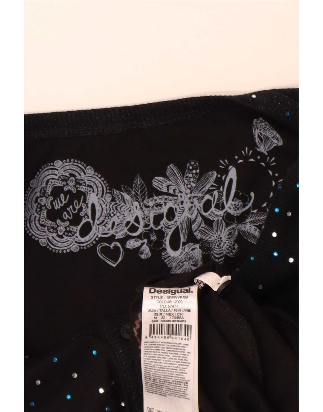 Desigual Dame Langærmet Bubble Dress UK 12 Medium Sort Geometrisk