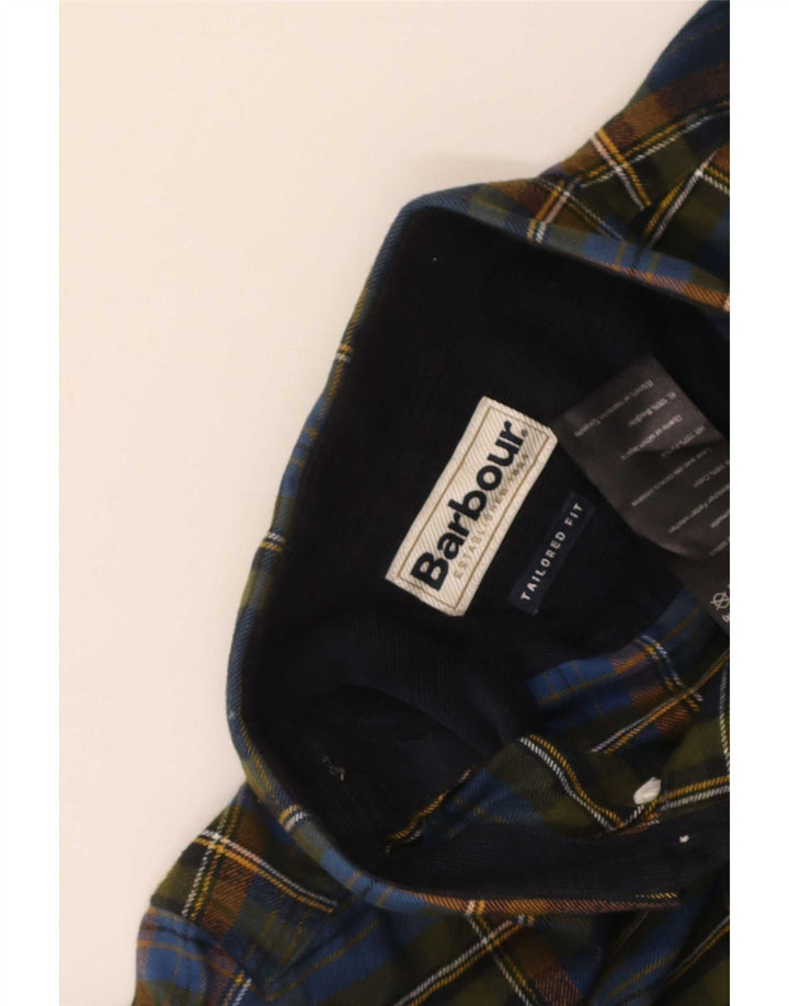 Barbour herre skræddersyet pasform flannelskjorte medium marineblå ternet bomuld