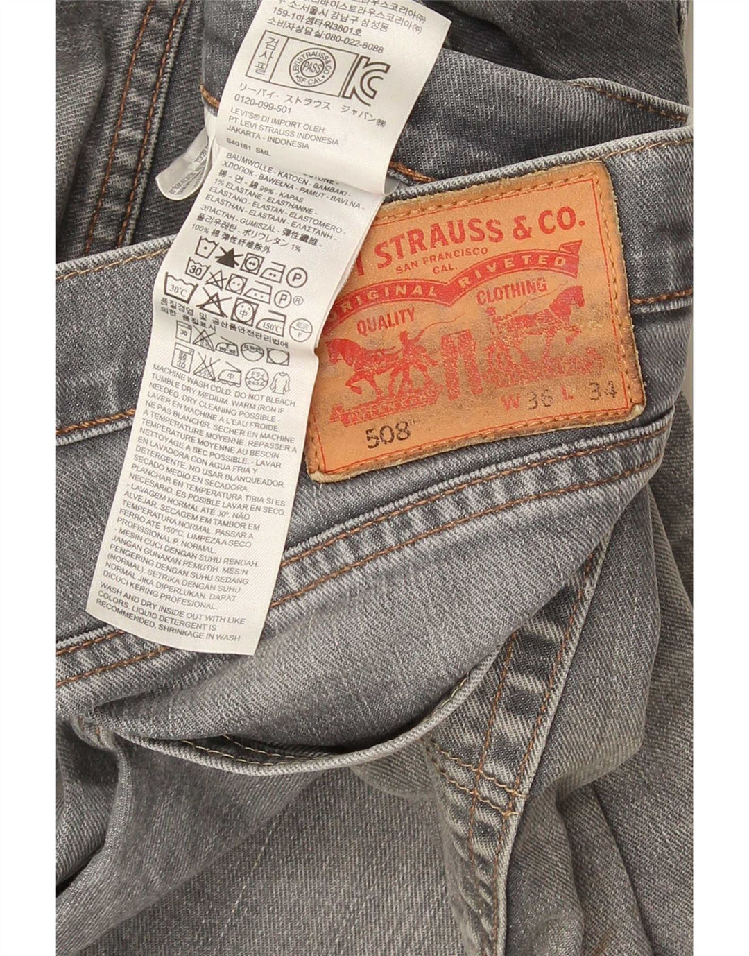 Levi's Herre 508 tilspidsede jeans W36 L34 Grå bomuld