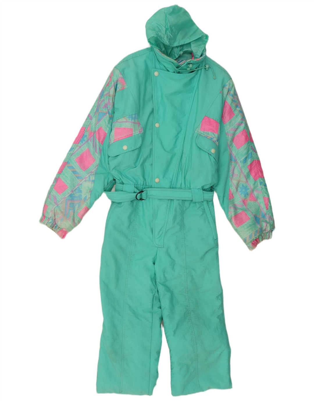 C.KEER Ski Jumpsuit med hætte til mænd Stor turkis geometrisk