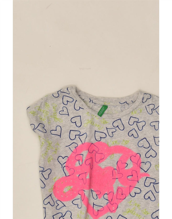 BENETTON Girls Graphic Blouse Top 8-9 Years Large  Grey Cotton | Vintage Benetton | Thrift | Second-Hand Benetton | Used Clothing | Messina Hembry 