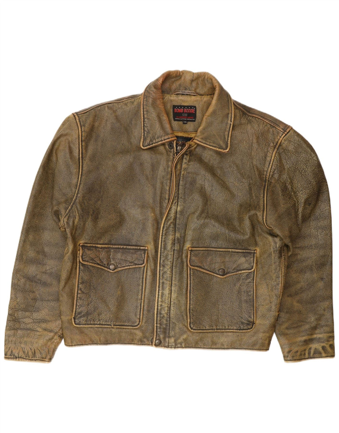 BOMB BOOGIE Herre Læderjakke UK 44 2XL Brun Læder Biker