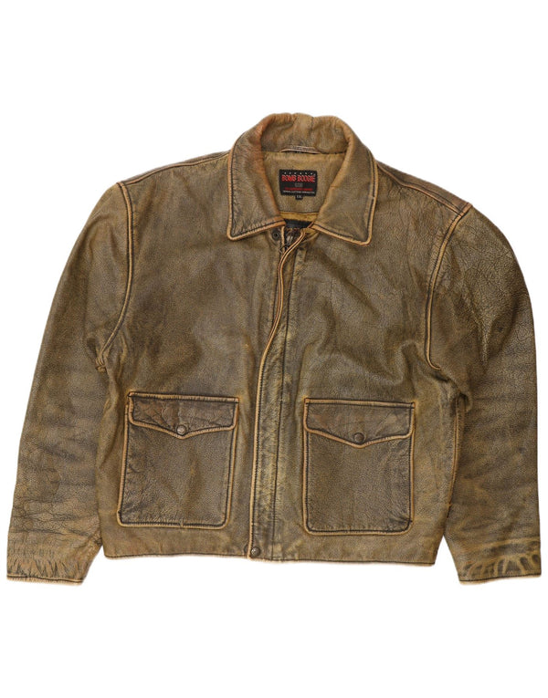 BOMB BOOGIE Herre Læderjakke UK 44 2XL Brun Læder Biker
