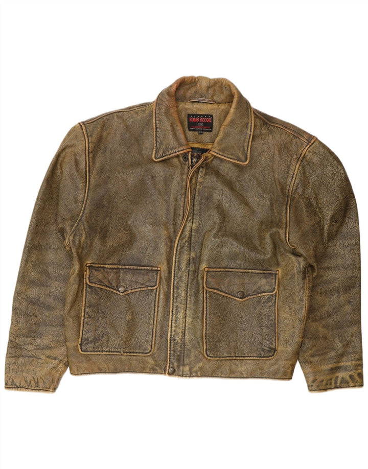 BOMB BOOGIE Herre Læderjakke UK 44 2XL Brun Læder Biker