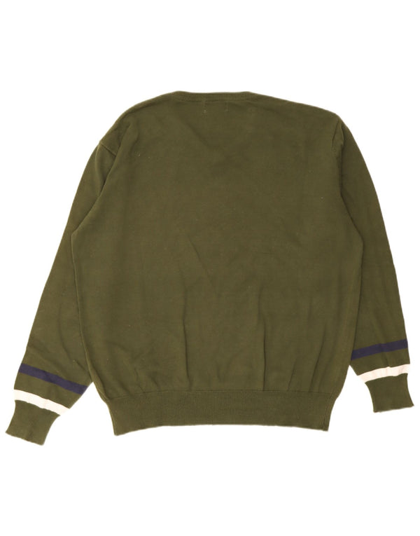 Kappa Mens V-Neck Jumper Sweater Large Green Striped Cotton
