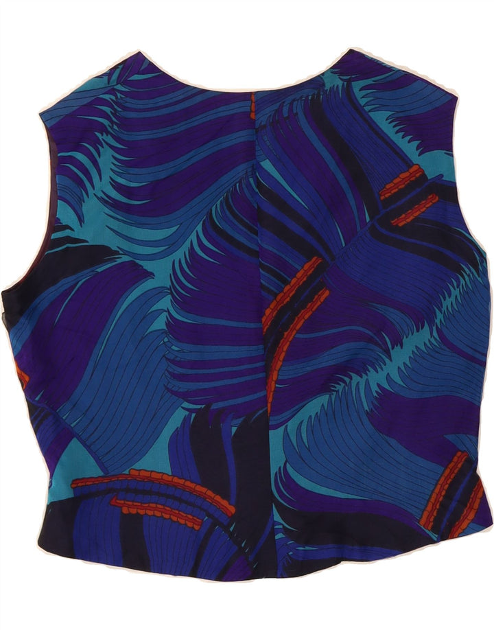 VINTAGE Womens Crop Abstract Pattern Shirt Blouse UK 14 Medium Blue Vintage Vintage and Second-Hand Vintage from Messina Hembry 