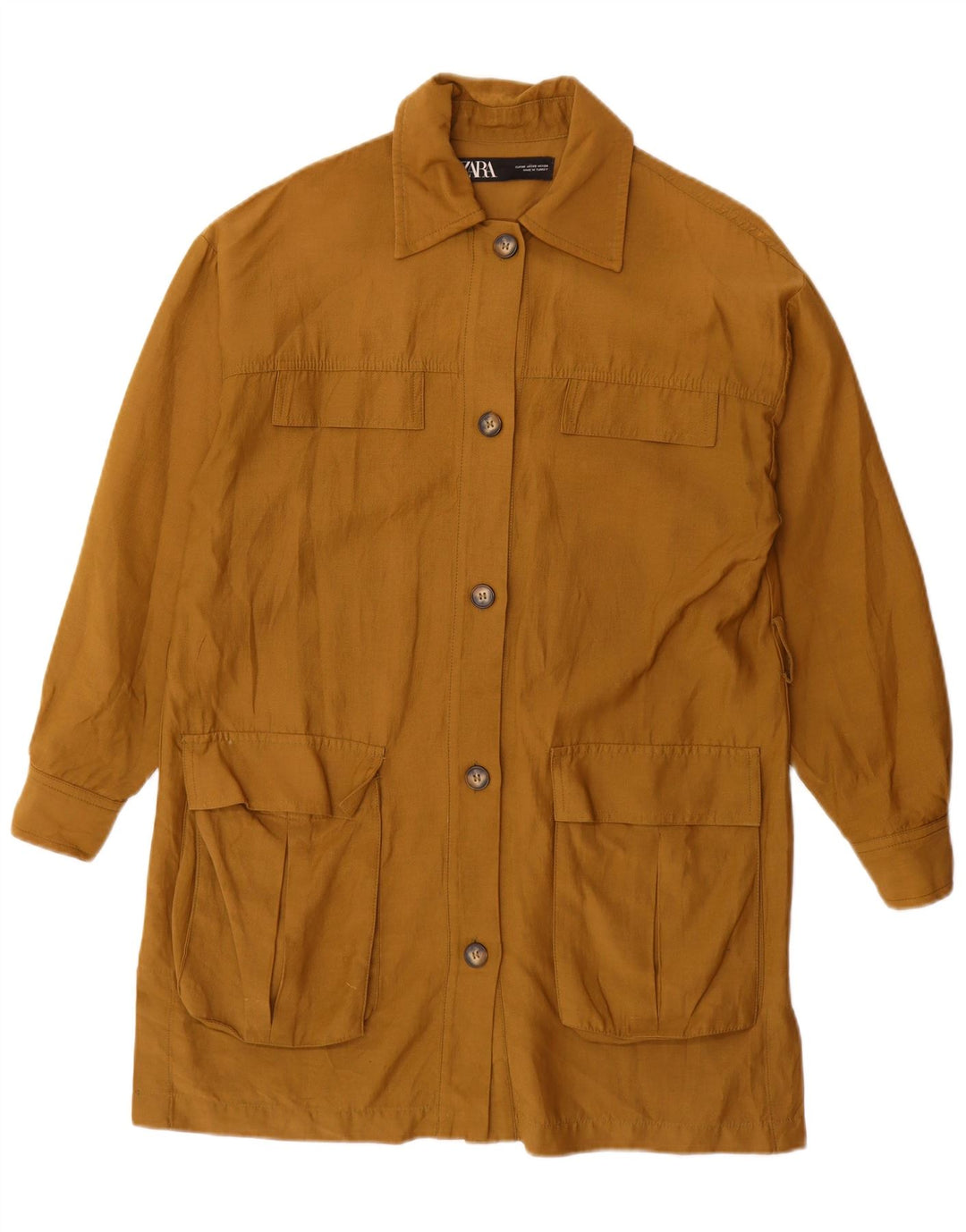 Zara Kvinder Oversized Utility Jacket UK 6 XS Beige Bomuld