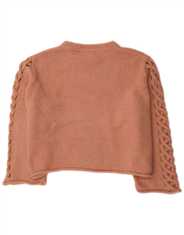 Zara Womens Crop Oversized Crew Neck Jumper Sweater UK 14 Medium Brown