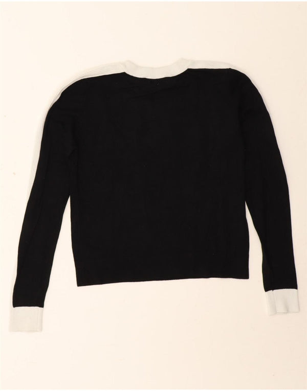 Zara Womens Crop Crew Neck Jumper Sweater UK 14 Medium Black Colourblock