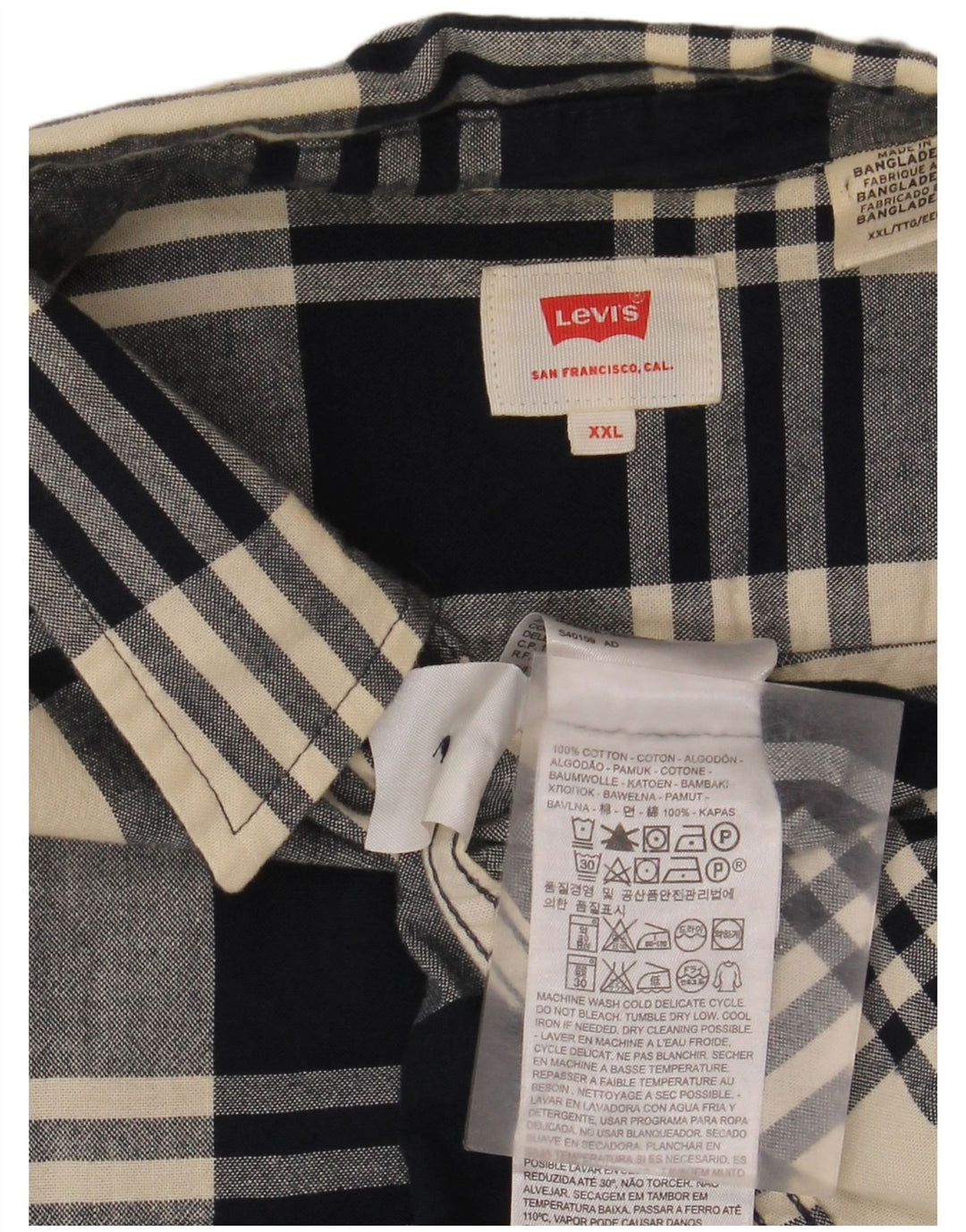 Levi's herre flannelskjorte 2XL marineblå plaid bomuld