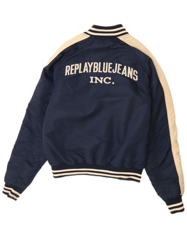REPLAY Herre Graphic Varsity Jacket UK 38 Medium Navy Blue Colourblock