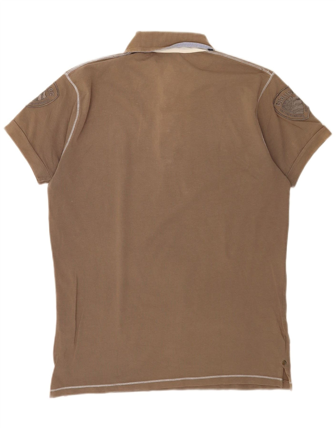 Blauer grafisk poloshirt til mænd, stor brun
