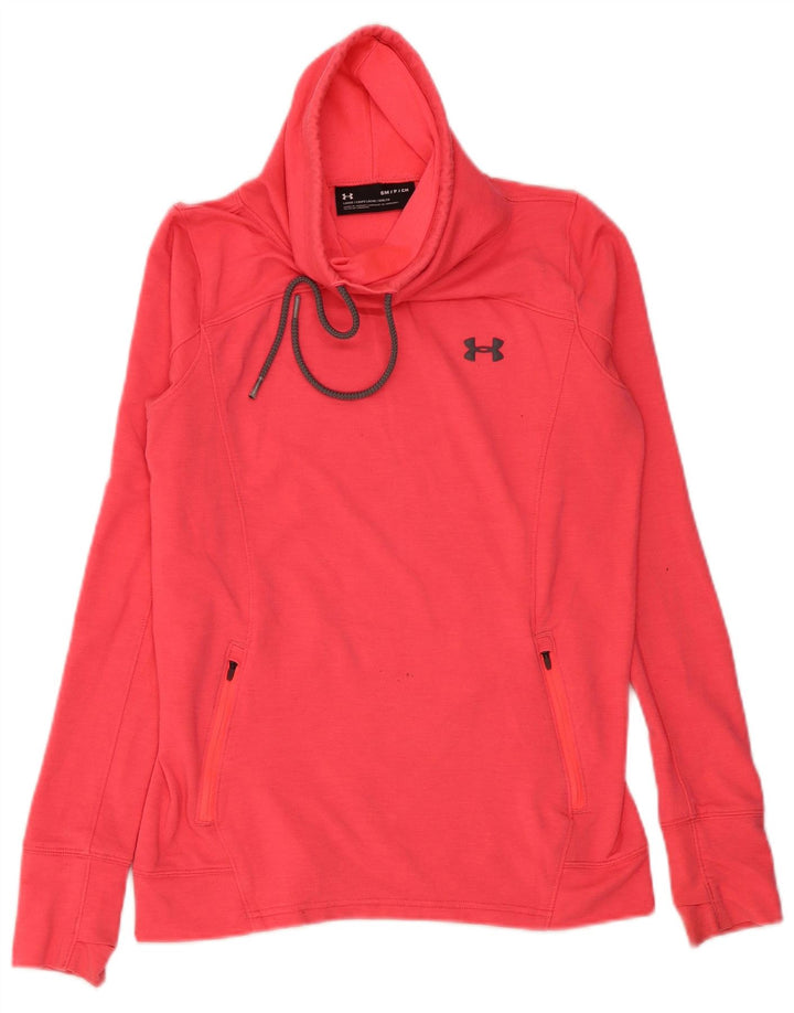 Under Armour Dame Roll Neck Sweatshirt Jumper UK 10 Small Pink Polyester