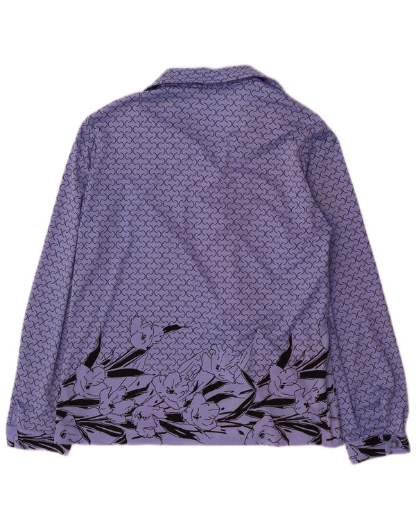 Vintage Kvinders grafisk skjortebluse UK 14 Large Purple Floral Polyester