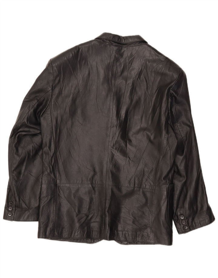 Vintage dame 3-knaps læder blazerjakke IT 42 Medium Sort