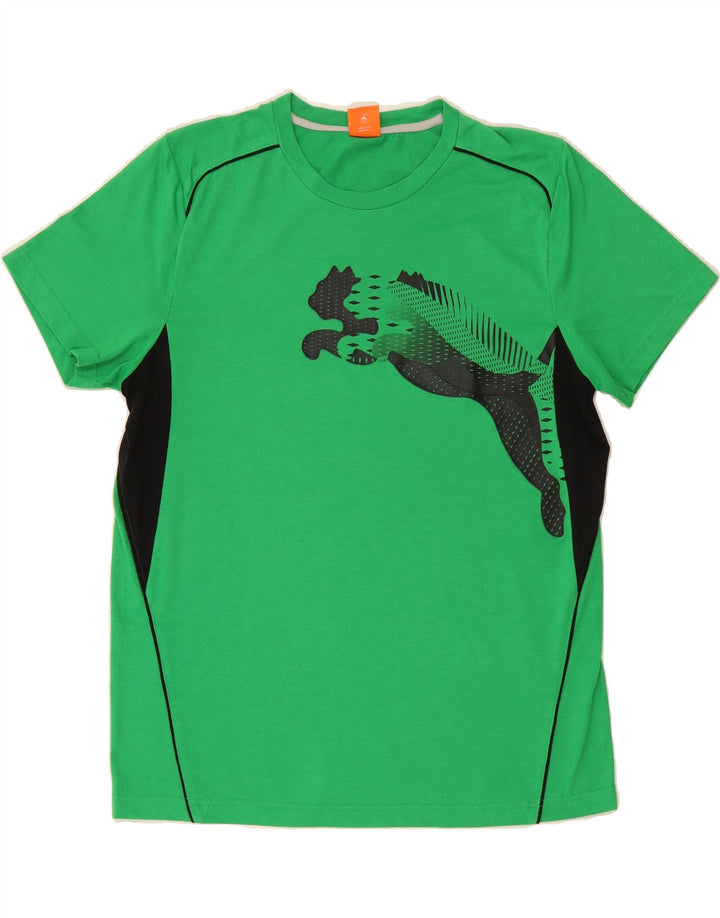 PUMA Mens Graphic T-Shirt Top Large Green Colourblock Vintage Puma and Second-Hand Puma from Messina Hembry 