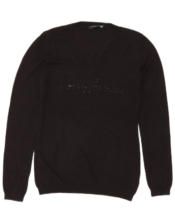Guess By Marciano Dame grafisk V-hals sweater US 3 Small Black