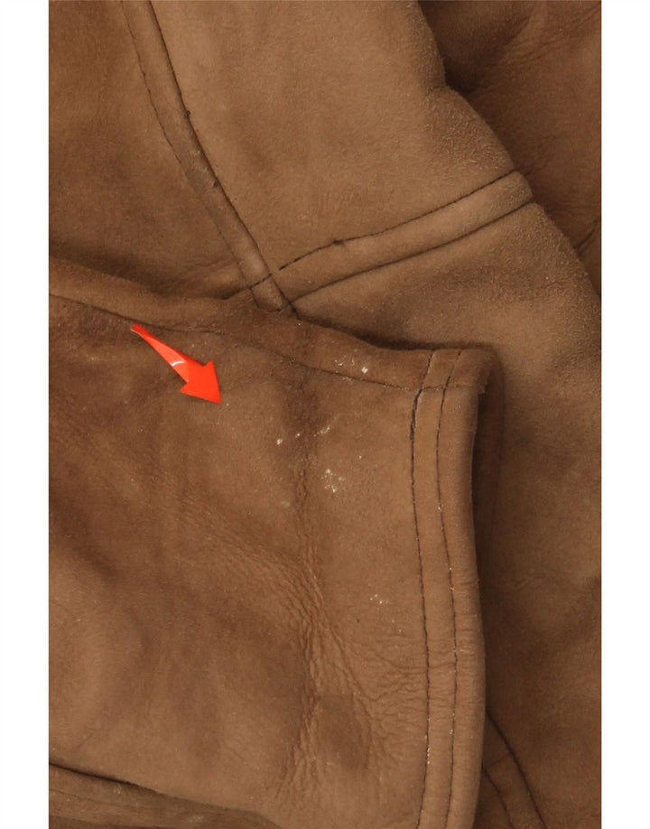 Vintage Herre Shearling Dobbeltradet Frakke IT 52 XL Brun