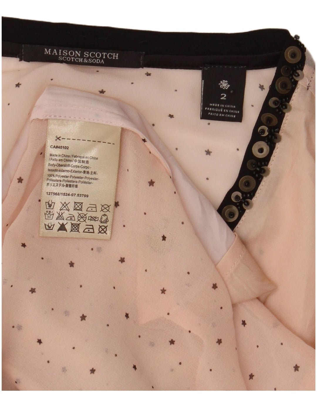 Maison Scotch Dame Se Through Grafisk Top 3/4 ærme US 2 XS Pink