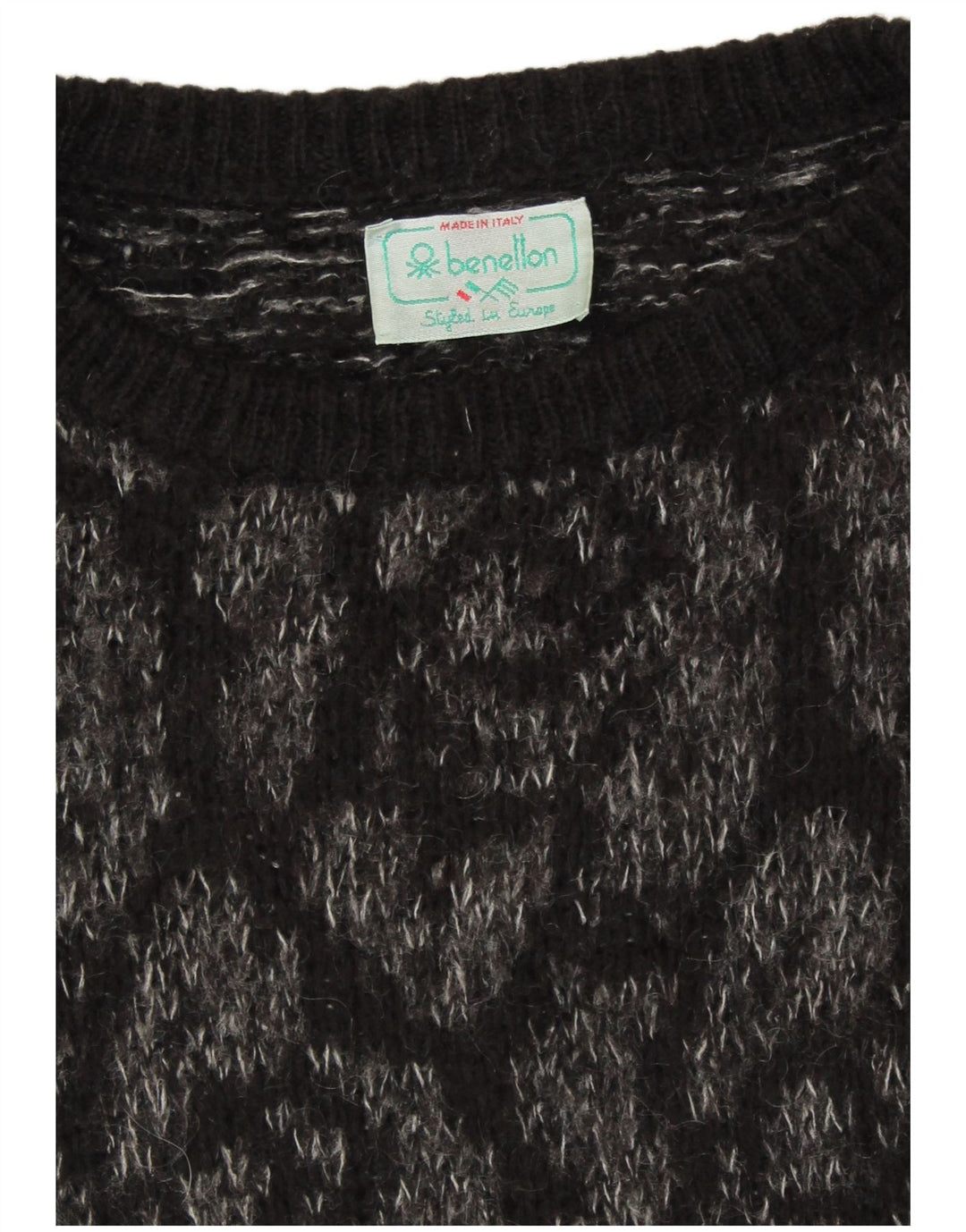 BENETTON Dame sweater med rund hals DK 18 XL sort blomster