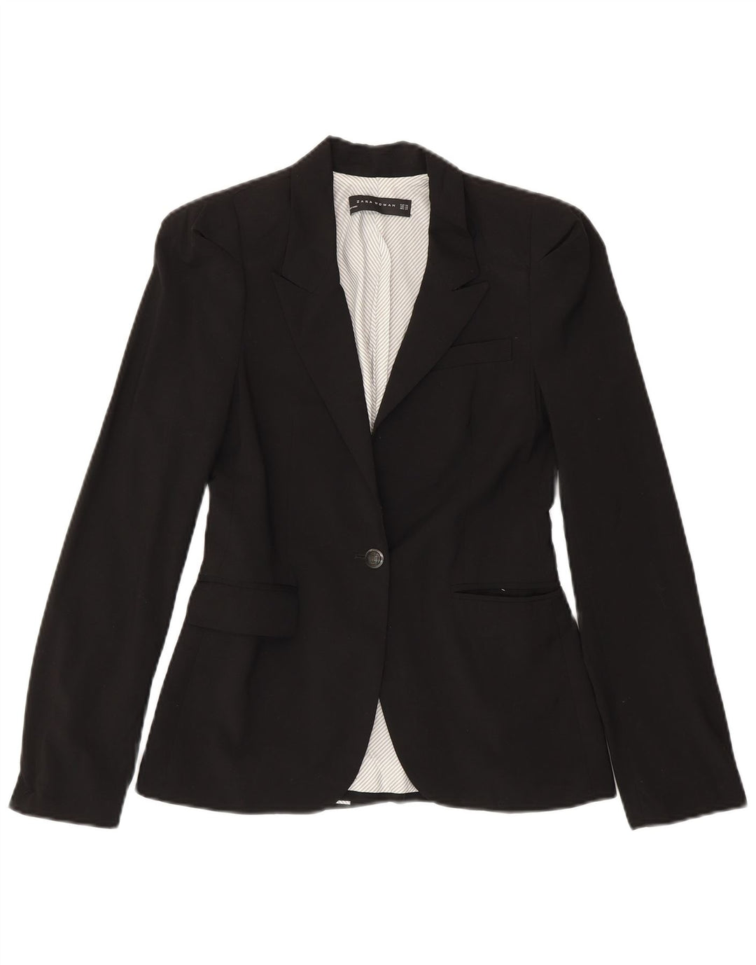 Zara Dame 1 Knap Blazer Jacket UK 6 XS Sort Polyester