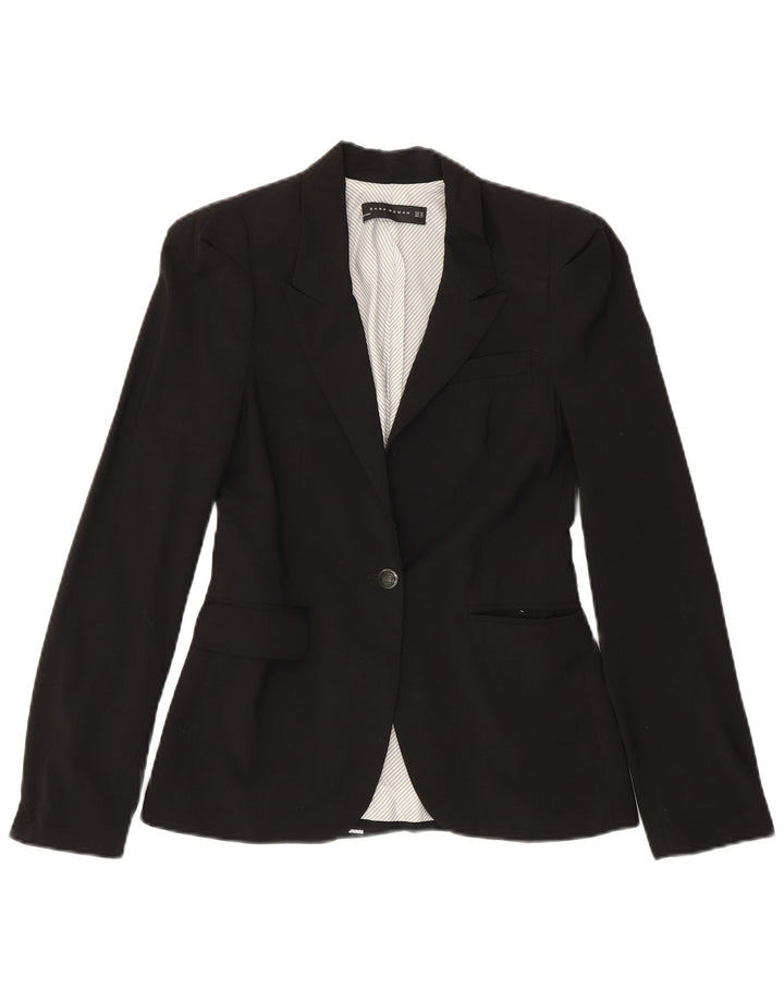 Zara Dame 1 Knap Blazer Jacket UK 6 XS Sort Polyester