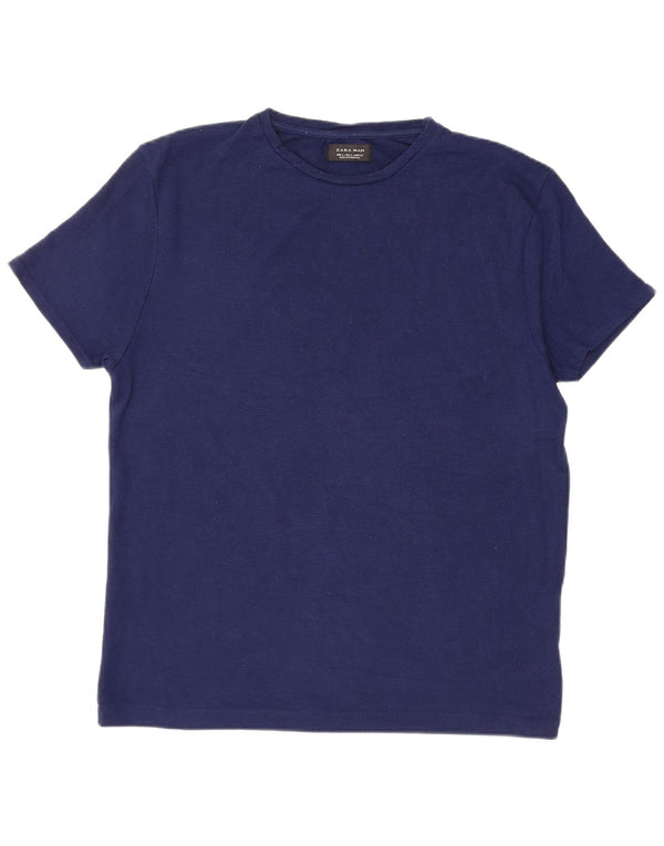 ZARA Herre T-Shirt Top Stor Marineblå Polyester