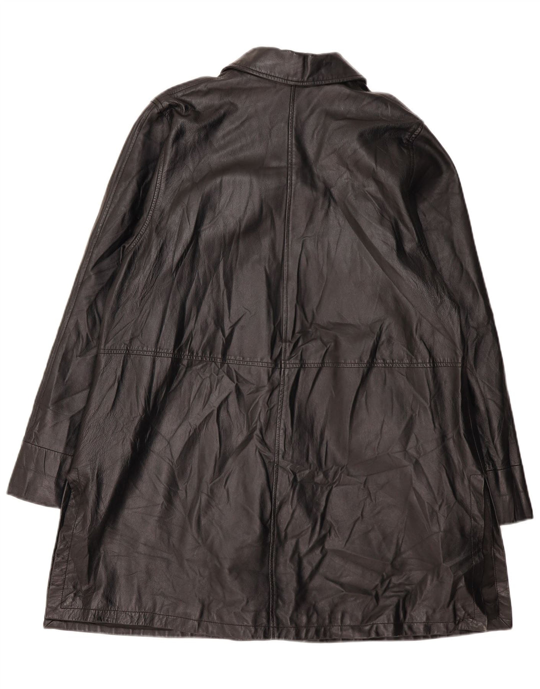 VINTAGE Oversized læderfrakke til kvinder EU 46 XL sort læder