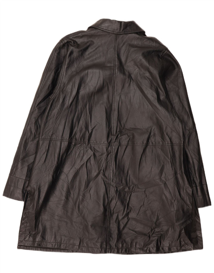 VINTAGE Oversized læderfrakke til kvinder EU 46 XL sort læder