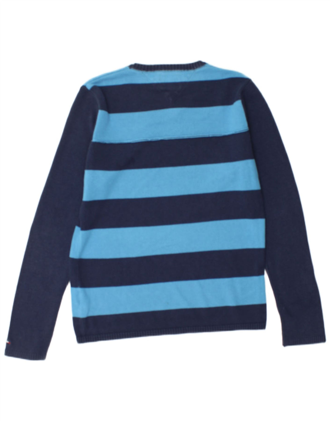 TOMMY HILFIGER Mens Crew Neck Jumper Sweater Large Navy Blue Striped