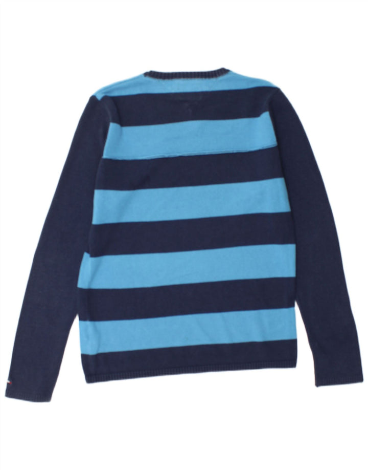 TOMMY HILFIGER Mens Crew Neck Jumper Sweater Large Navy Blue Striped